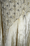 Evening dress, cream panne velvet with rhinestones and embroidery, 1929, side floating panel join, detail of exterior by Irma G. Bowen Historic Clothing Collection