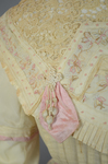 Dress, cream wool trimmed with lace, pink velvet, and multi-colored machine embroidery, 1908, detail of bodice trim by Irma G. Bowen Historic Clothing Collection