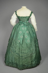Dress, green damask silk with integral Swiss waist over a cotton blouse, 1860-1863, back view