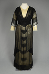 Dress, House of Worth, black silk chiffon and cream silk satin with cream lace, 1910-1915, front view by Irma G. Bowen Historic Clothing Collection