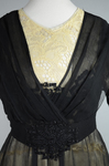 Dress, House of Worth, black silk chiffon and cream silk satin with cream lace, 1910-1915, detail of bodice