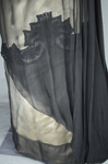Dress, House of Worth, black silk chiffon and cream silk satin with cream lace, 1910-1915, detail of side of skirt with lace and drape