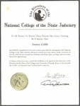 National College of the State Judiciary Course Completion Certificate presented to Ivorey Cobb; July 11, 1975