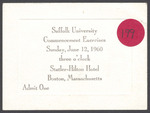 Ticket to Ivorey Cobb's graduation ceremony from Suffolk University Law School, 1960 by Suffolk University