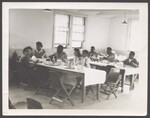 Elsie Margaret Stanton Cobb and Gretel Anne Cobb eating with the Hurns family in Army Cafeteria by Cobb, Ivorey, 1911-1992