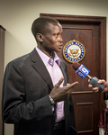 South Sudanese Marathoner Talks to Press, 2012 by Becky Field