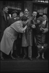 Lively conversation at a reception for Henri Barbusse, French novelist and member of the Communist party, at a railroad station in Moscow, Russia, USSR, ca. 1932 by Jacobi, Lotte, 1896-1990