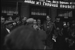 Crowded reception for Henri Barbusse, French novelist and member of the Communist party, at a railroad station in Moscow, Russia, USSR, ca. 1932 by Jacobi, Lotte, 1896-1990