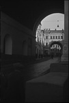 A street scene taken through an archway in Moscow, Russia, USSR, ca. 1932-1933 by Jacobi, Lotte, 1896-1990