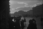 Crowded Moscow street with building scaffolding in Moscow, Russia, USSR, ca. 1932-1933 by Jacobi, Lotte, 1896-1990