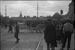 Funeral procession parallel to trolley cars on a street in Moscow, Russia, USSR, ca. 1932 by Jacobi, Lotte, 1896-1990