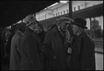 Karl Berngardovich Radek, writer and Marxist revolutionary, engaged in conversation on a railroad platform in Moscow, Russia, USSR, ca. 1932-1933 by Jacobi, Lotte, 1896-1990