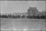 Tractors in front of a building in USSR, ca. 1932-1933 by Jacobi, Lotte, 1896-1990