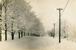 Snow View: Main Street from Library towards Railroad Station, March 1, 1918 by Clement Moran