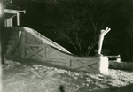 Winter Carnival, February 1931: Delta Sigma Chi House "Ski Jumper" snow sculpture by Clement Moran