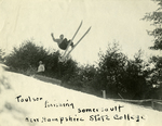 Carl Paulson starting a somersault on ski jump, ca. 1910s by Clement Moran