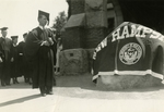 Commencement, June 1933: Ben Thompson Memorial Tablet draped with University Banner by Clement Moran