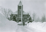 Thompson Hall and Flag Pole in snow, ca. January 23-34, 1935 by Clement Moran