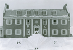 Winter Carnival, February 2, 1935: Kappa Sigma House and snow sculpture by Clement Moran